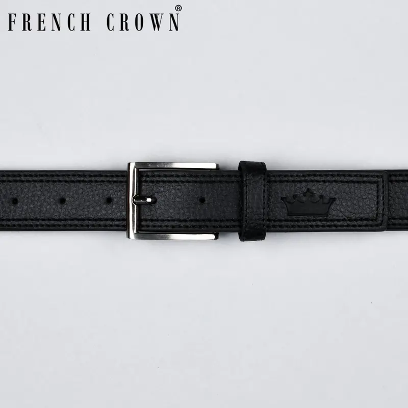 Jade Black Double Handmade Stitched Vegan Leather Handcrafted Belt For Men 1