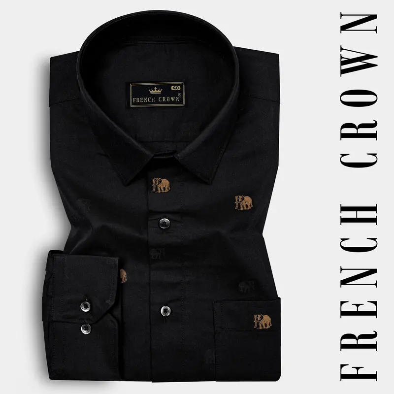 Jade Black Elephant Butta Printed Jacquard Textured Shirt 1