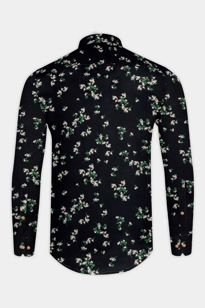 Jade Black Floral Printed Premium Tencel Kurta Shirt 6