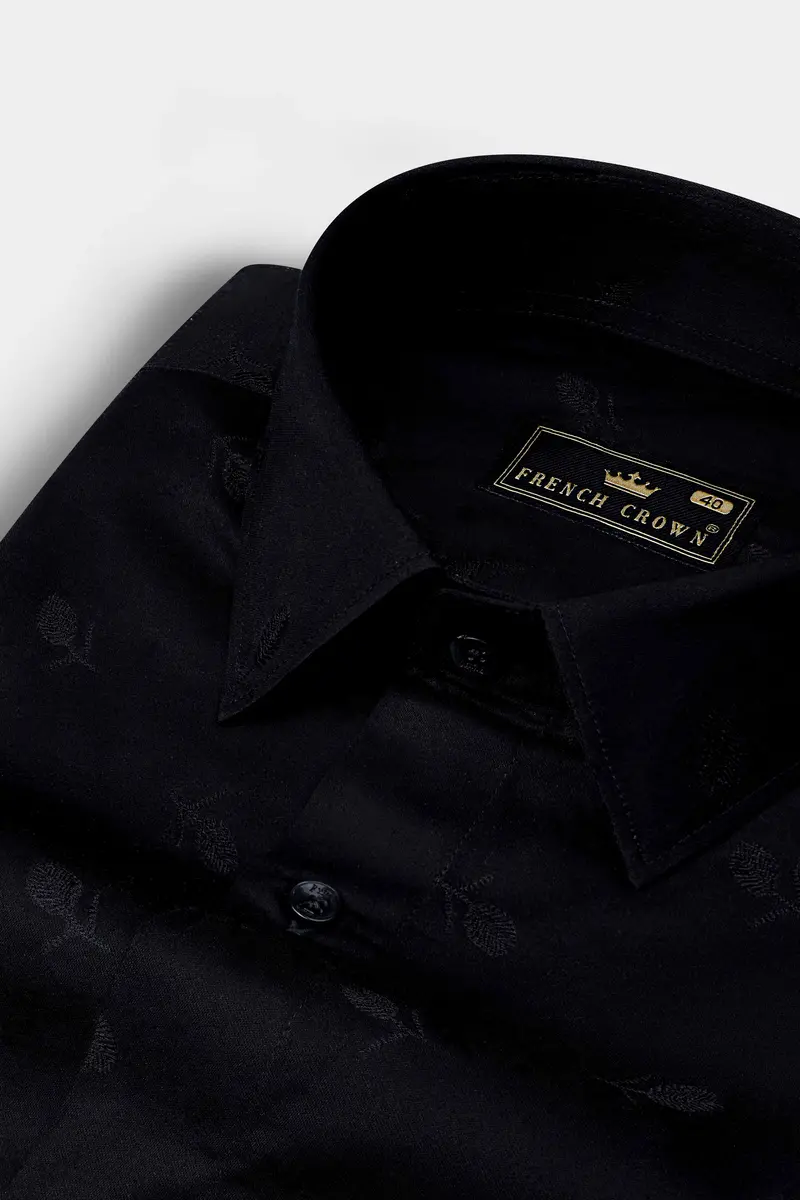Jade Black Flower Jacquard Textured Premium Giza Cotton Shirt 1