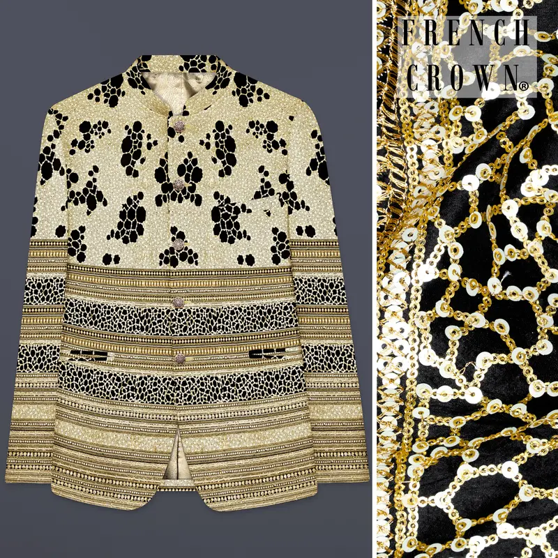 Jade Black Heavy Sequins Work Designer Bandhgala Jodhpuri 1
