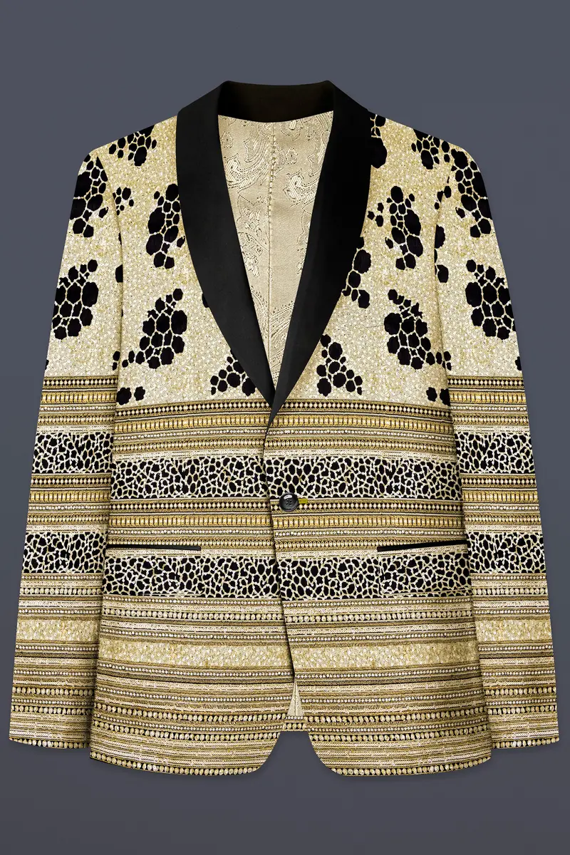 Jade Black Heavy Sequins Work Designer Tuxedo Blazer 2
