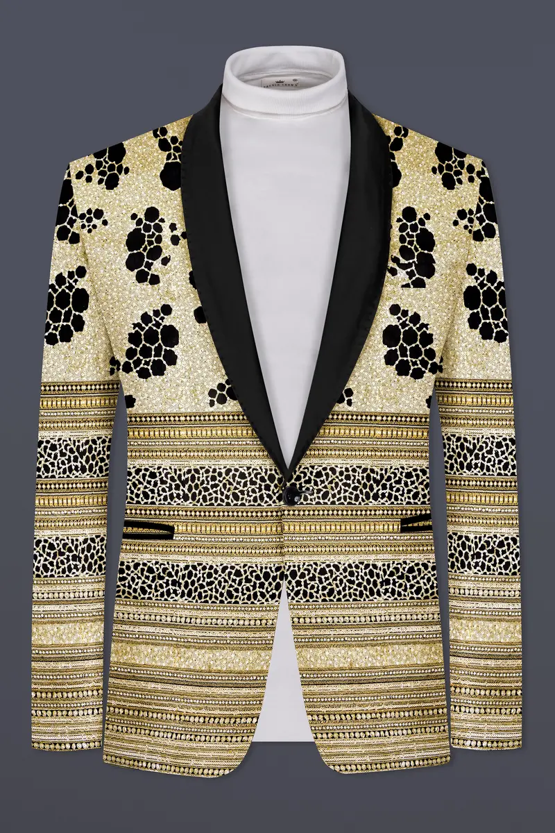 Jade Black Heavy Sequins Work Designer Tuxedo Blazer 8