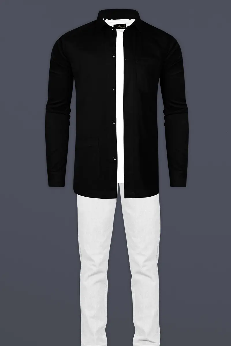 Jade Black Heavyweight Twill Cotton Designer Overshirt/Shacket 7