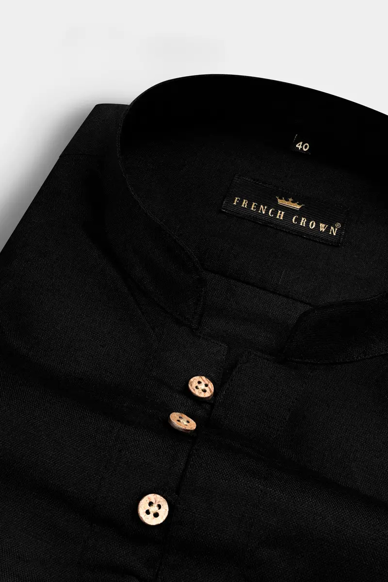 Jade Black Indian Kurta Style Luxurious Linen Shirt 4