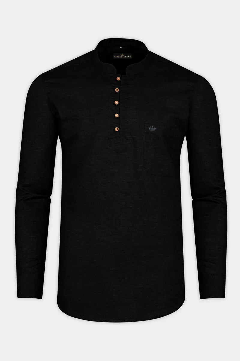 Jade Black Indian Kurta Style Luxurious Linen Shirt 5