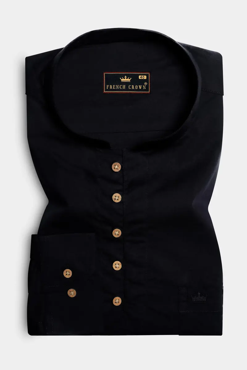 Jade Black Indian Kurta Style Super Soft Giza Cotton Shirt 2