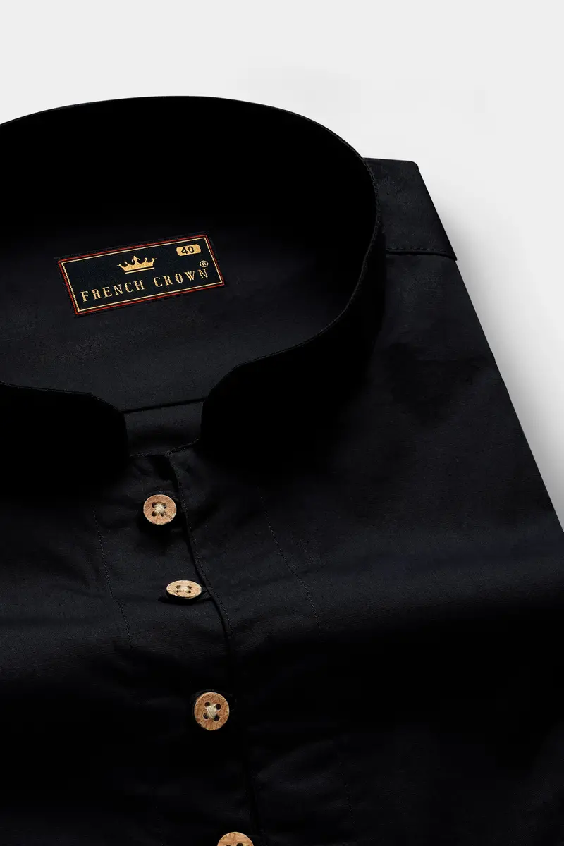 Jade Black Indian Kurta Style Super Soft Giza Cotton Shirt 4