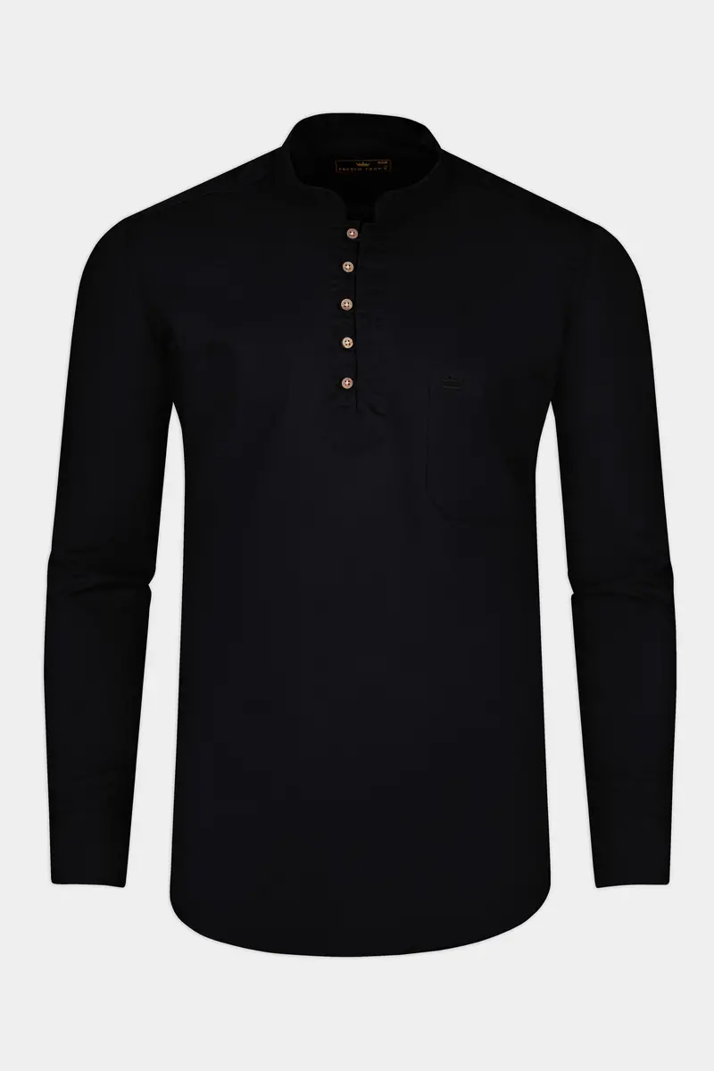 Jade Black Indian Kurta Style Super Soft Giza Cotton Shirt 5