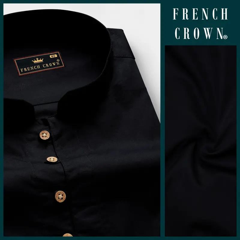 Jade Black Indian Kurta Style Super Soft Giza Cotton Shirt 7