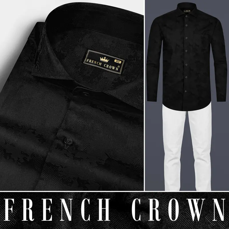 Jade Black Jacquard Textured Premium Cotton Shirt 10
