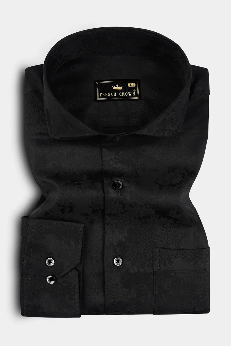 Jade Black Jacquard Textured Premium Cotton Shirt 3