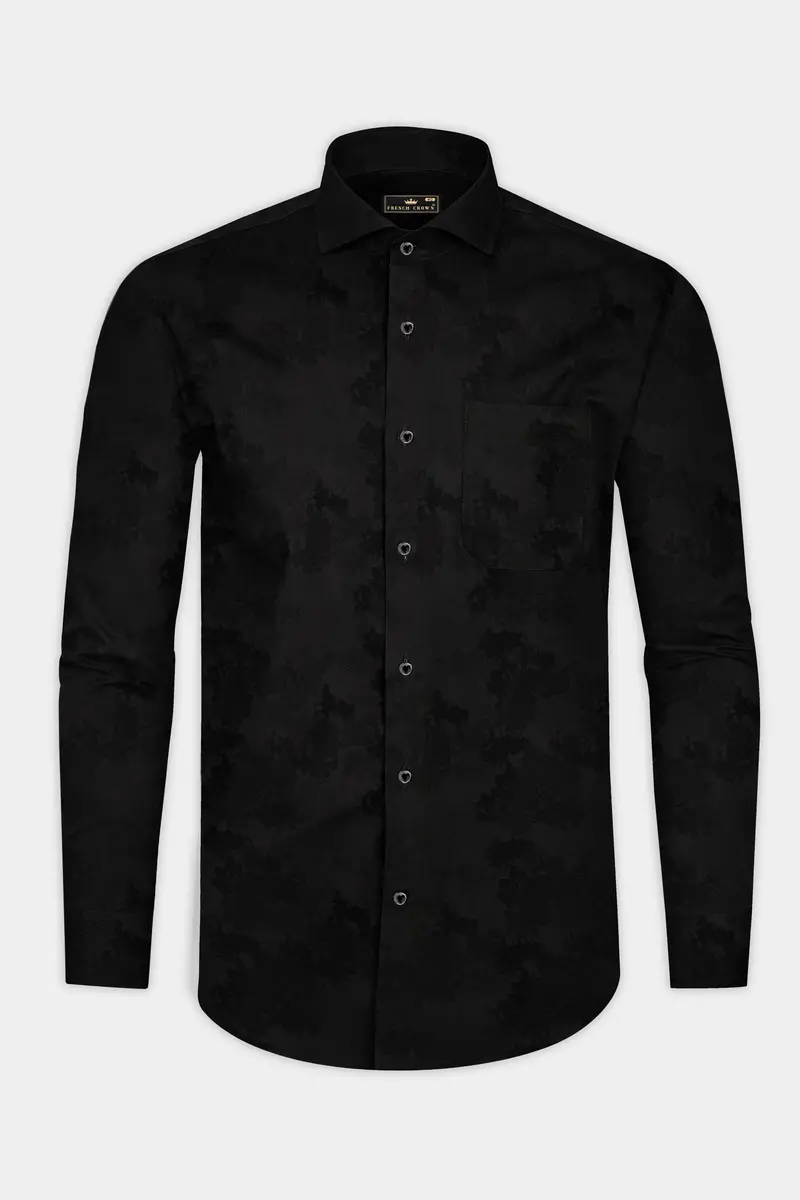 Jade Black Jacquard Textured Premium Cotton Shirt 4