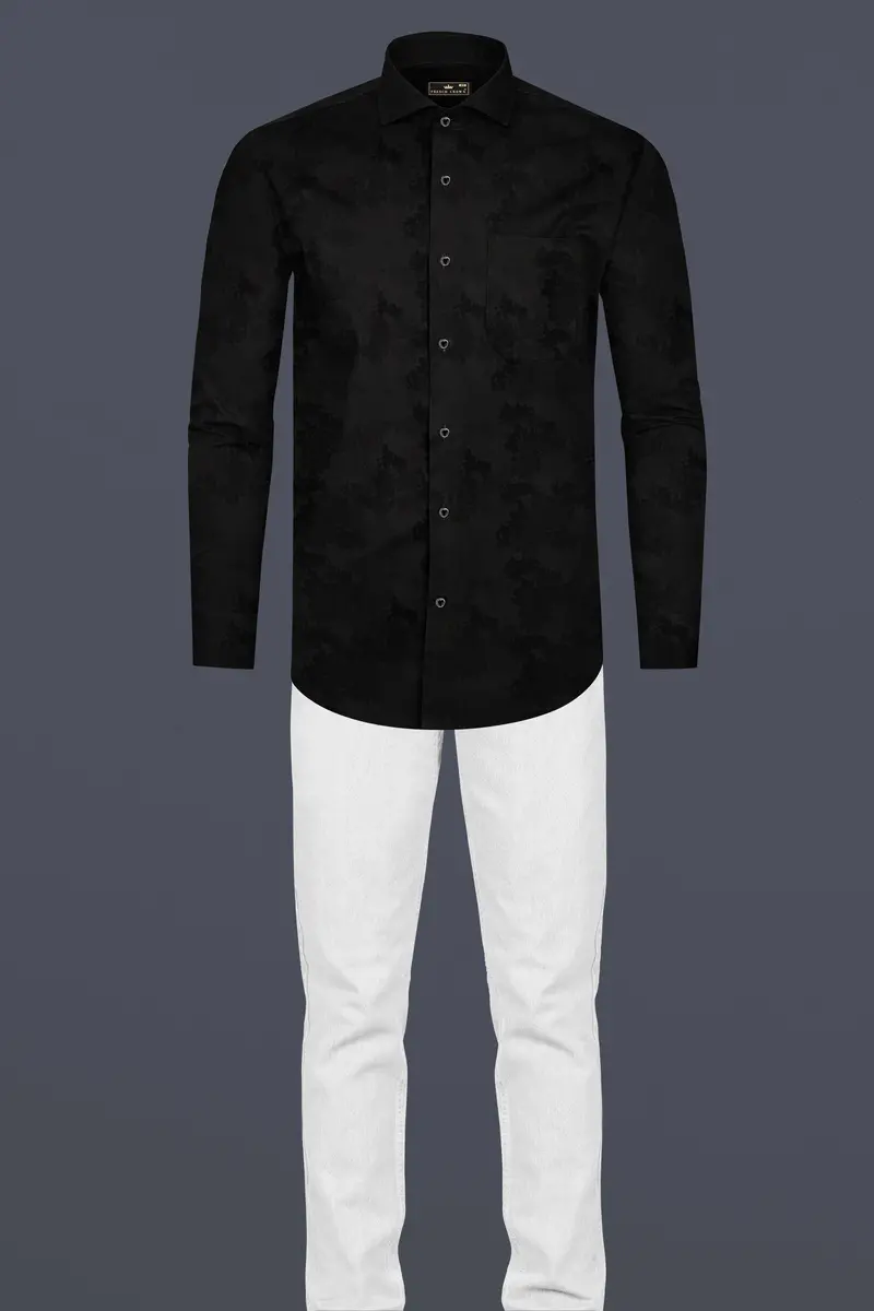 Jade Black Jacquard Textured Premium Cotton Shirt 6