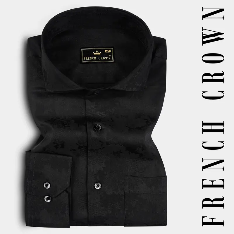 Jade Black Jacquard Textured Premium Cotton Shirt 7
