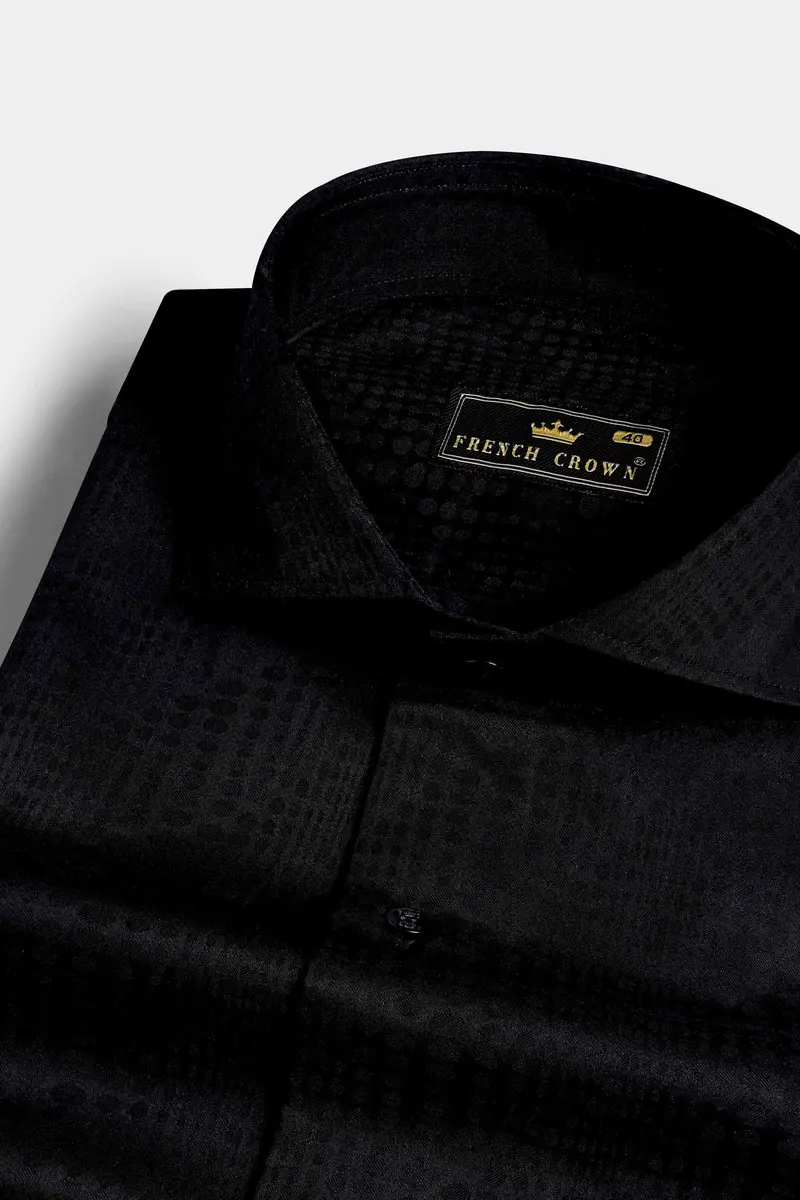 Jade Black Jacquard Textured Premium Giza Cotton Shirt 1