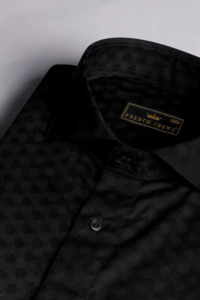 Jade Black Jacquard Textured Premium Giza Cotton Shirt 1