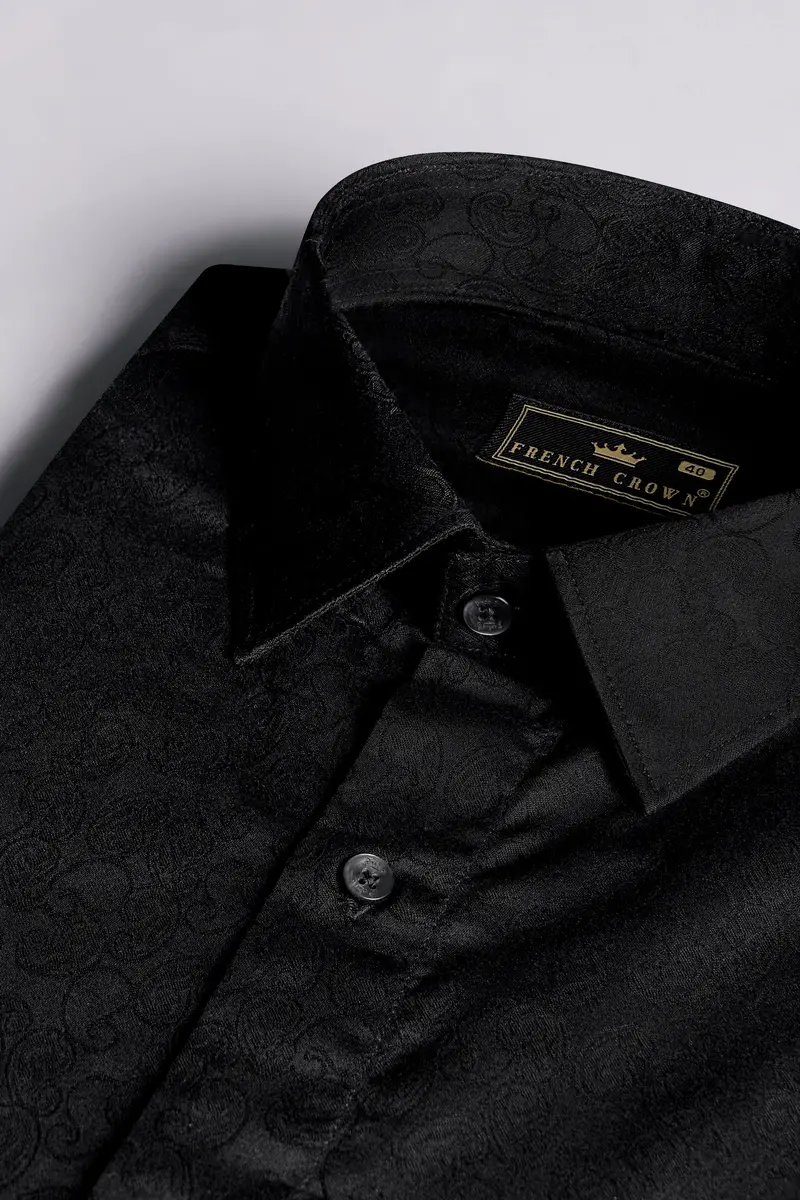 Jade Black Jacquard Textured Premium Giza Cotton Shirt 1