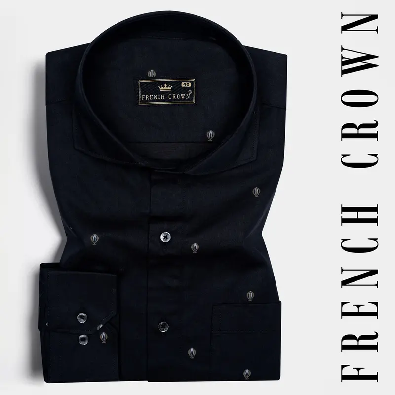 Jade Black Jacquard Textured Premium Giza Cotton Shirt 1