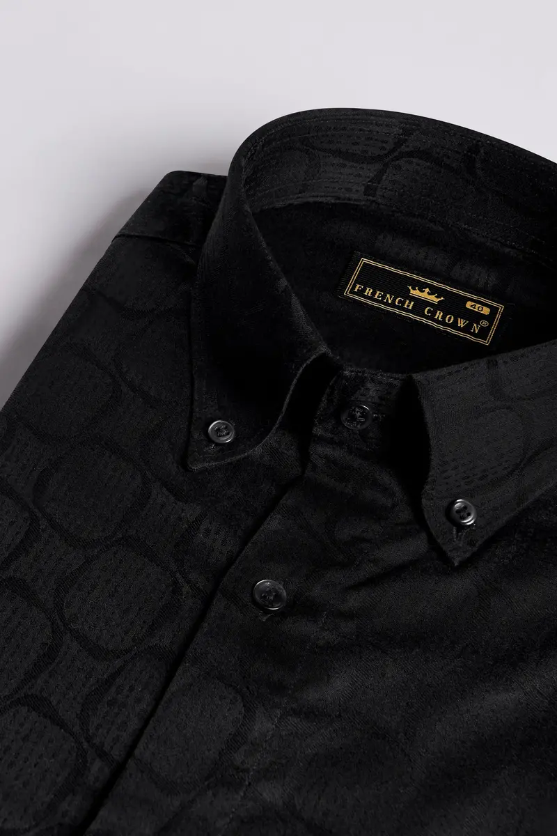 Jade Black Jacquard Textured Premium Giza Cotton Shirt 1