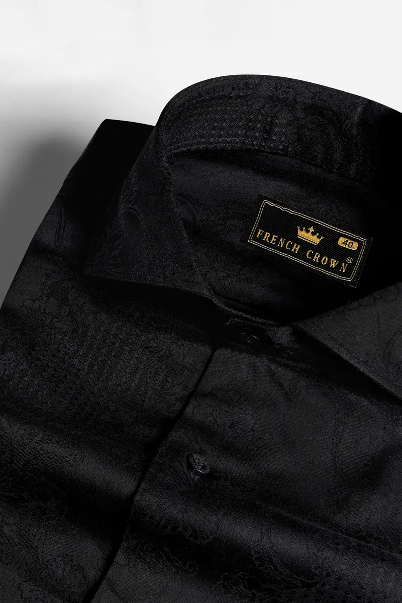 Jade Black Jacquard Textured Premium Giza Cotton Shirt 1
