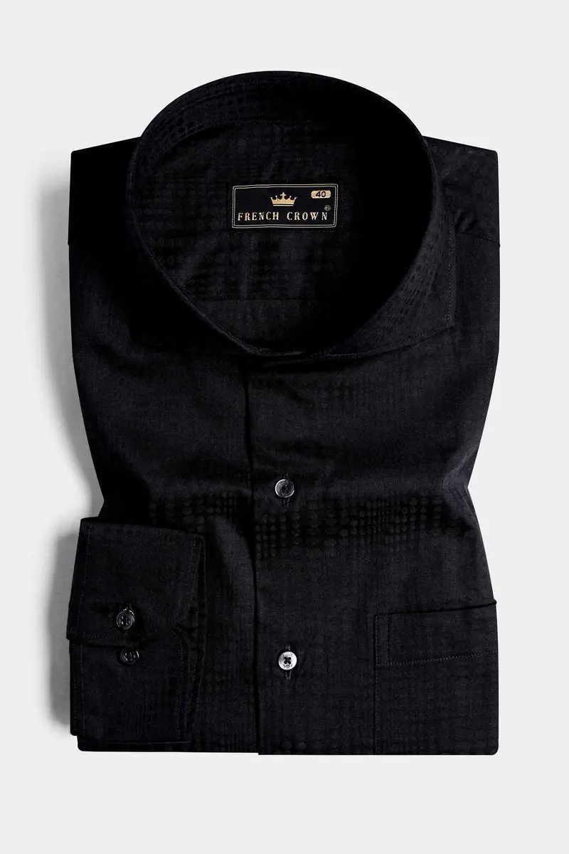 Jade Black Jacquard Textured Premium Giza Cotton Shirt 3