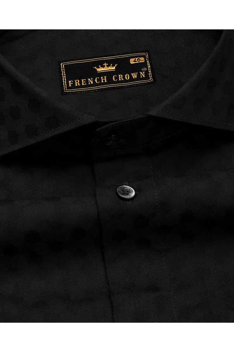Jade Black Jacquard Textured Premium Giza Cotton Shirt 3
