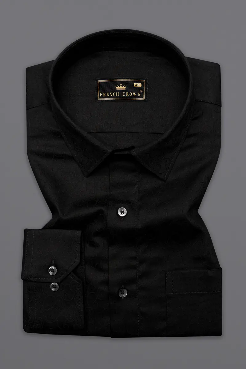 Jade Black Jacquard Textured Premium Giza Cotton Shirt 3