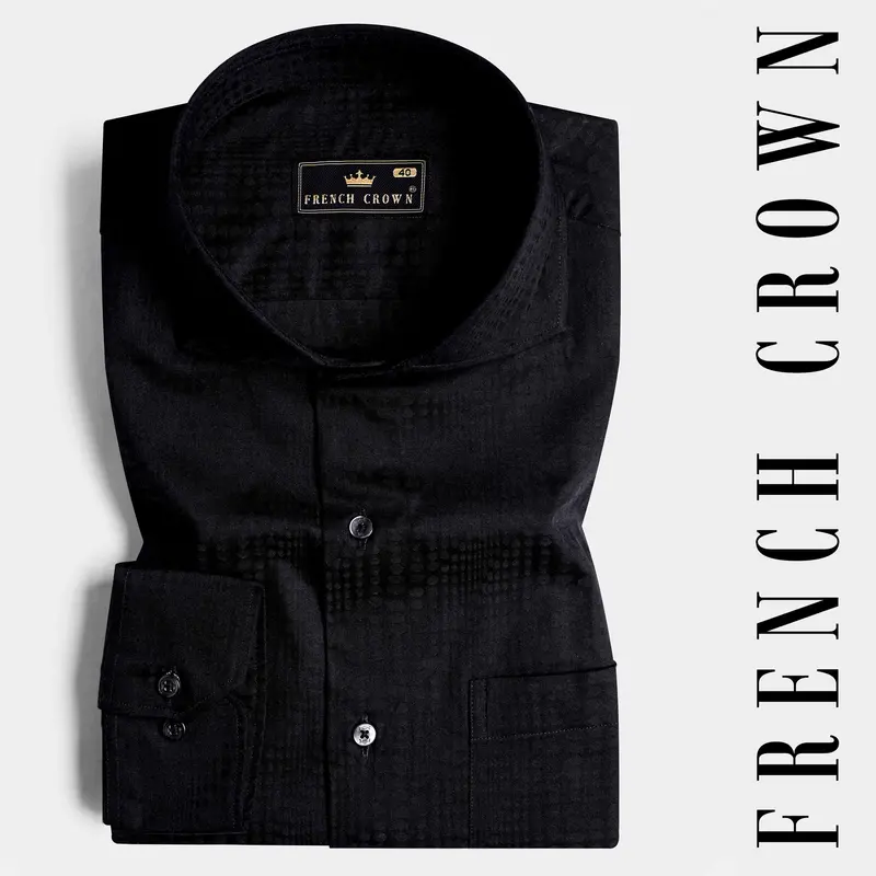 Jade Black Jacquard Textured Premium Giza Cotton Shirt 4