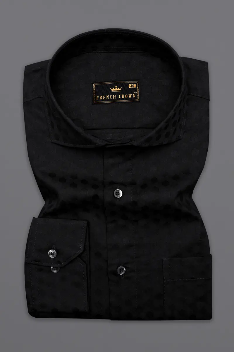 Jade Black Jacquard Textured Premium Giza Cotton Shirt 4