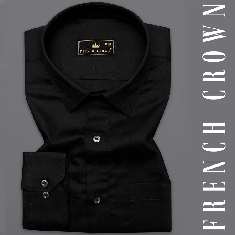 Jade Black Jacquard Textured Premium Giza Cotton Shirt 4