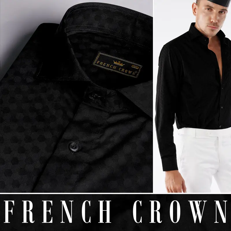 Jade Black Jacquard Textured Premium Giza Cotton Shirt 5