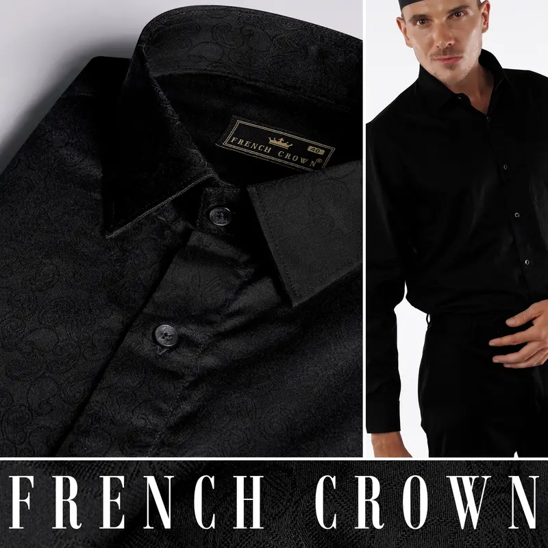 Jade Black Jacquard Textured Premium Giza Cotton Shirt 7