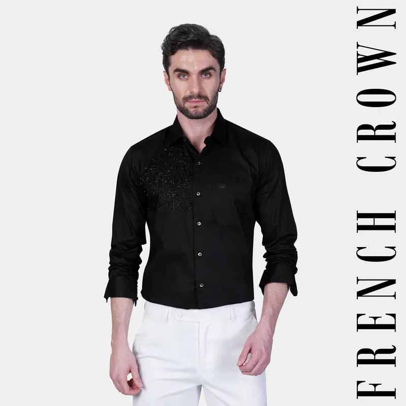 Jade Black Khatli Work  Super Soft Premium Cotton Designer Shirt 1