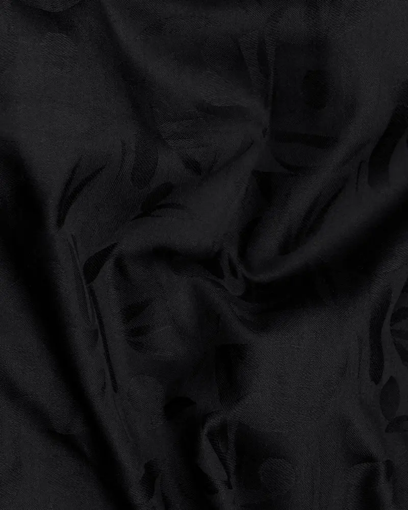 Jade Black Leaves Jacquard Textured Premium Giza Cotton Shirt 2