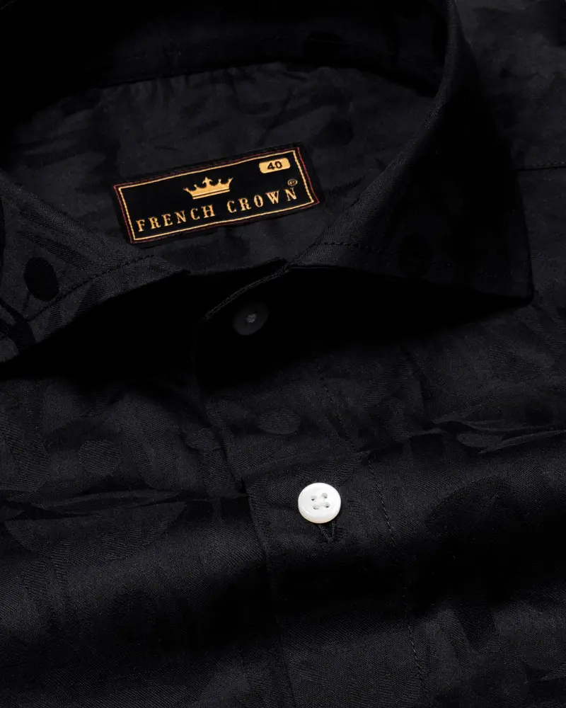 Jade Black Leaves Jacquard Textured Premium Giza Cotton Shirt 3