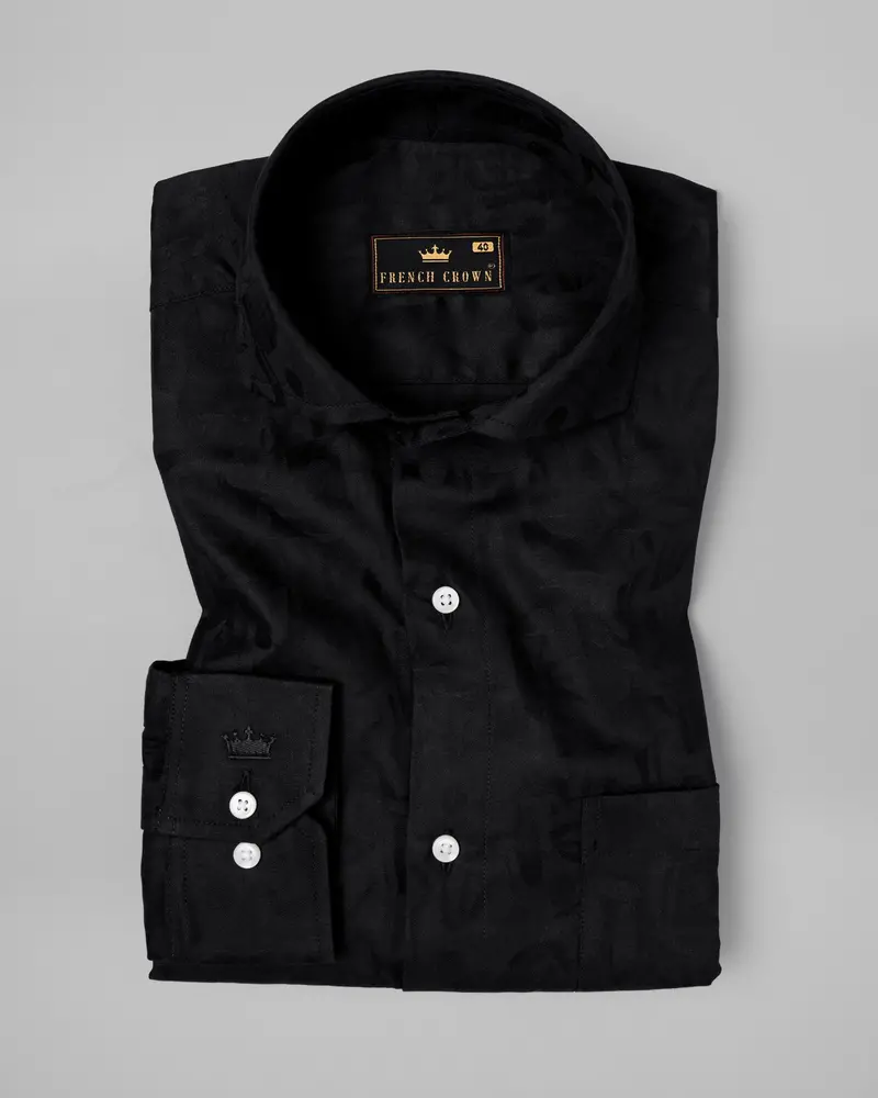 Jade Black Leaves Jacquard Textured Premium Giza Cotton Shirt 4
