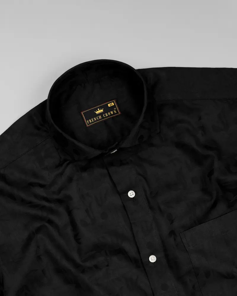 Jade Black Leaves Jacquard Textured Premium Giza Cotton Shirt 5