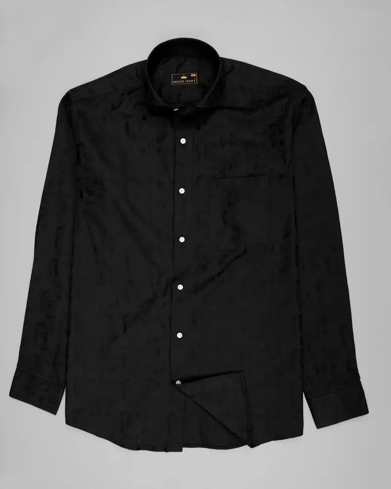 Jade Black Leaves Jacquard Textured Premium Giza Cotton Shirt 6