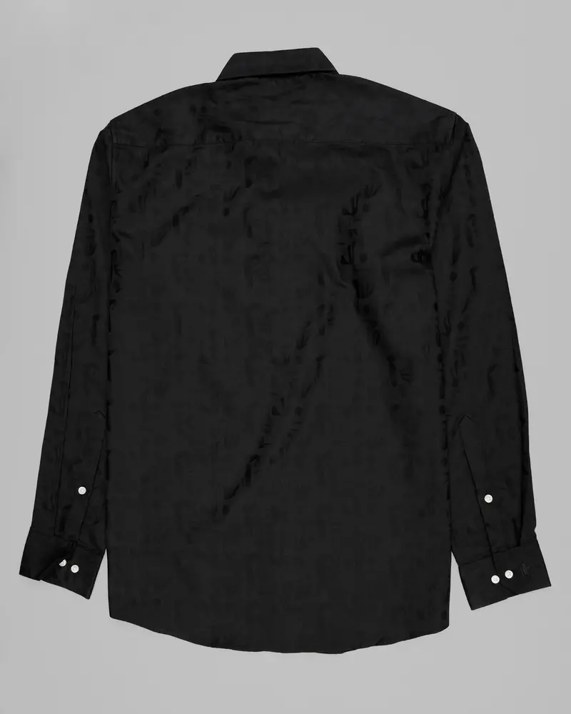 Jade Black Leaves Jacquard Textured Premium Giza Cotton Shirt 7
