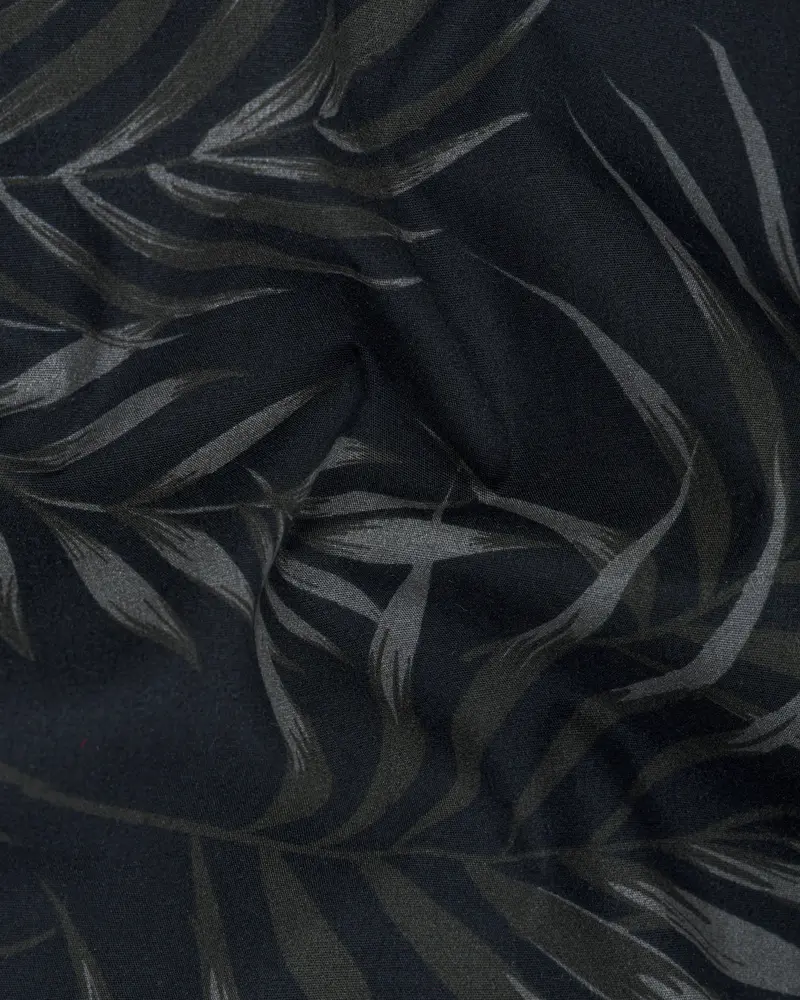 Jade Black Leaves Printed Premium Cotton Kurta Shirt 3