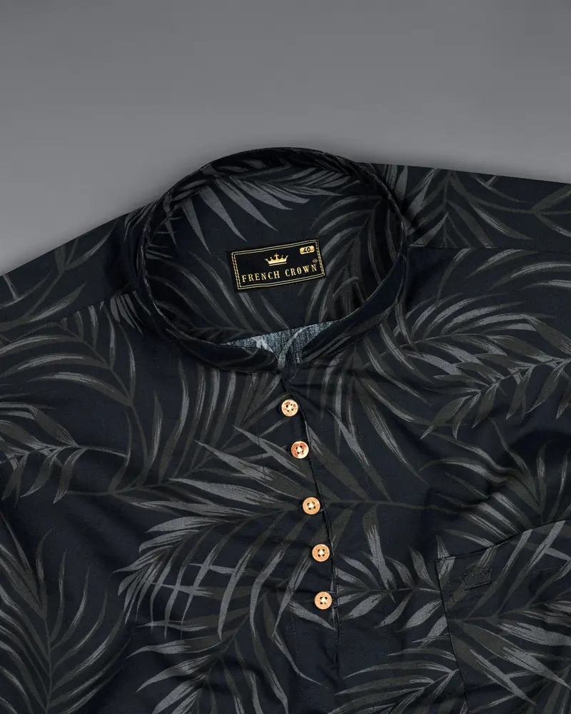Jade Black Leaves Printed Premium Cotton Kurta Shirt 5