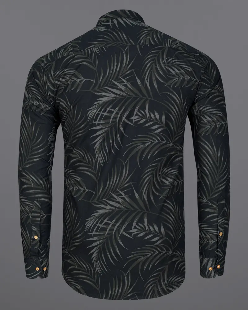 Jade Black Leaves Printed Premium Cotton Kurta Shirt 7