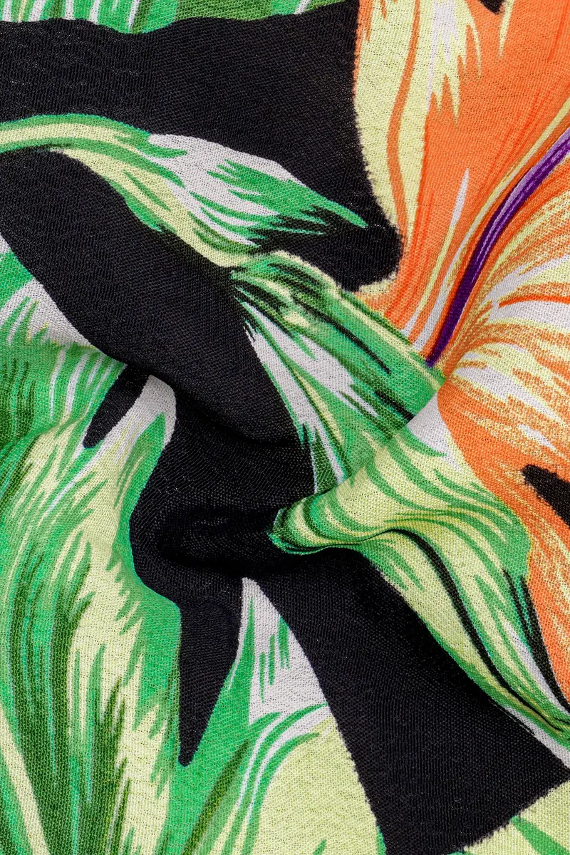 Jade Black Leaves Printed Premium Tencel Kurta Shirt 3