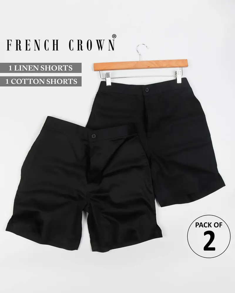 Jade Black Luxurious Linen And Premium Cotton Shorts 2