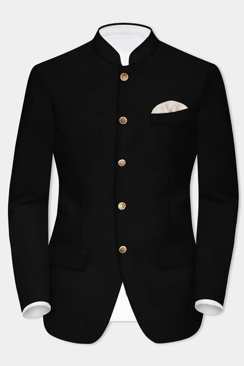 Jade Black Luxurious Linen Bandhgala/Mandarin Blazer 2