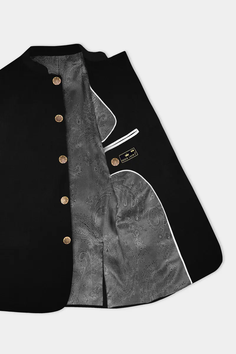 Jade Black Luxurious Linen Bandhgala/Mandarin Blazer 4