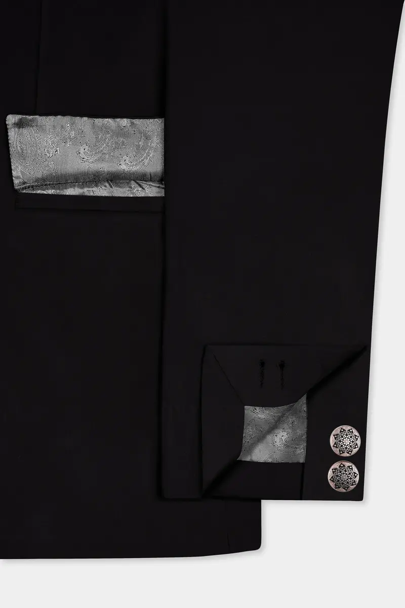 Jade Black Luxurious Linen Bandhgala/Mandarin Blazer 5
