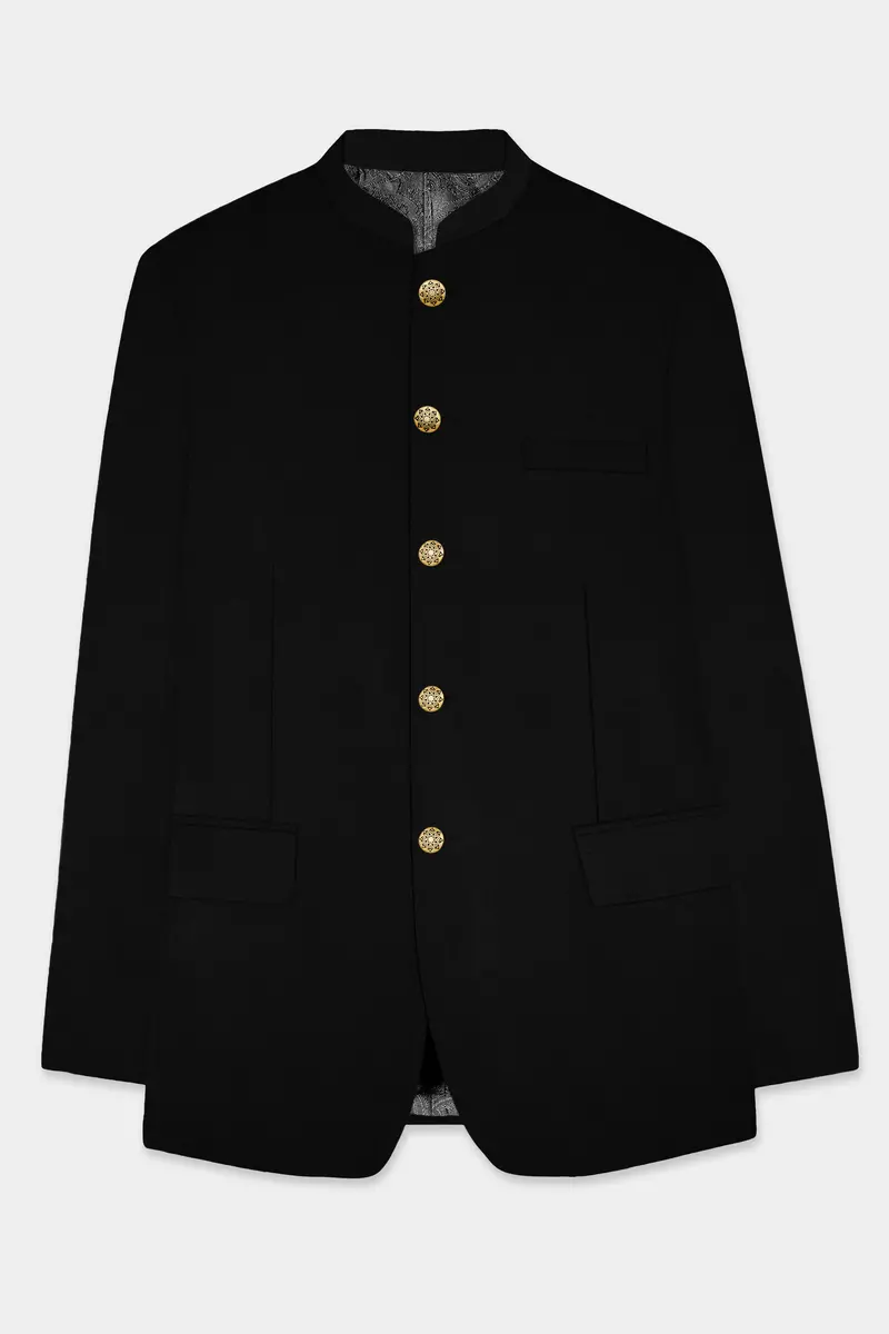 Jade Black Luxurious Linen Bandhgala/Mandarin Blazer 6