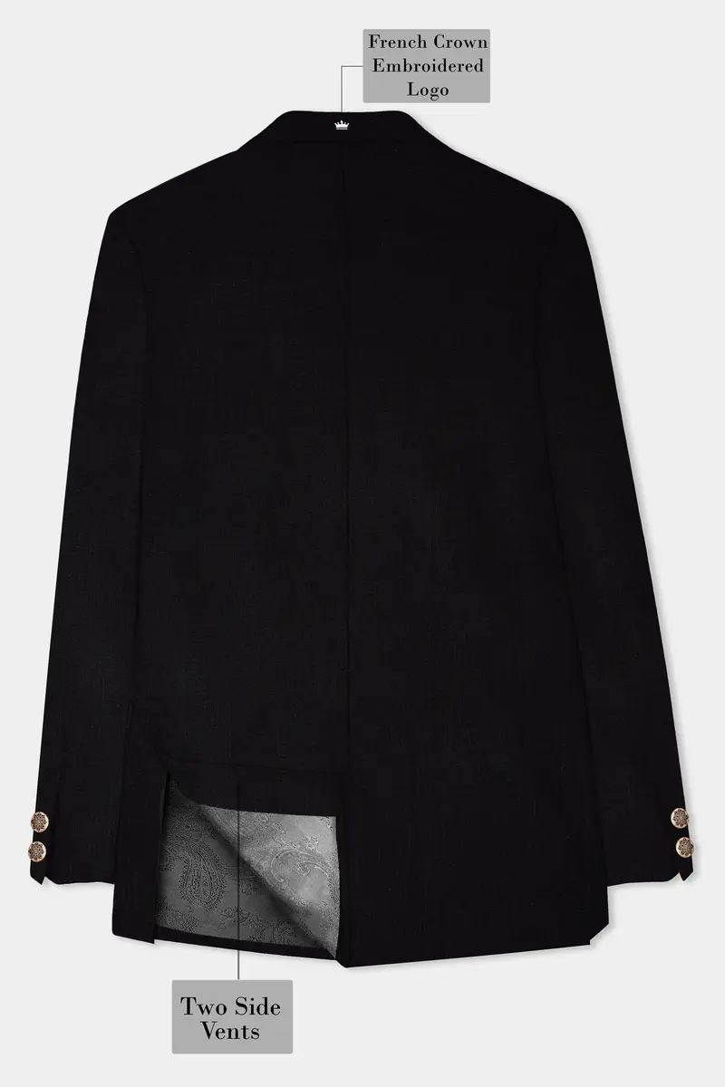 Jade Black Luxurious Linen Bandhgala/Mandarin Blazer 7